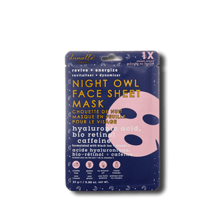 Night Owl Face Sheet Mask with hyaluronic acid bio retinol + caffeine